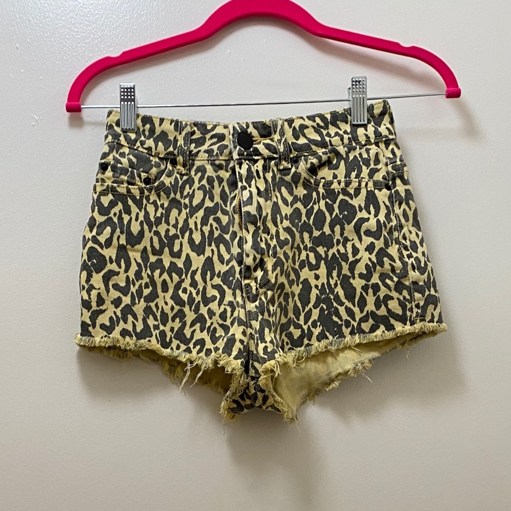 BDG high rise cheeky cheetah print jean shorts